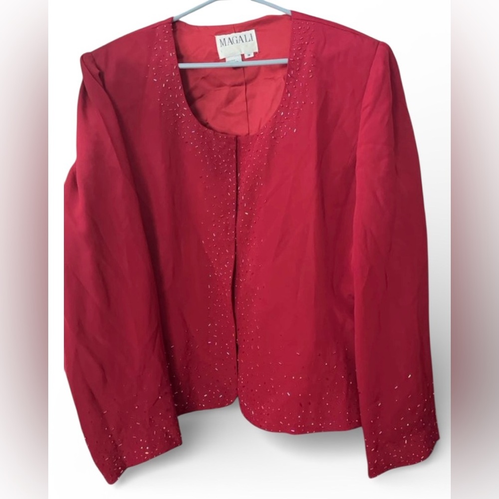 Magali Evening Red 100% Silk Beaded Jacket Women's Size 18 NWT Vintage Formal - Picture 2 of 7